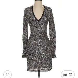 Rachel Zoe Black Sequin Long Sleeve Dress